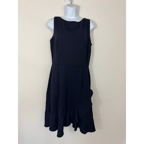 Shelby & Palmer Navy Cocktail Dress Size Asymmetrical Ruffle Hem Sleeveless - Picture 1 of 6